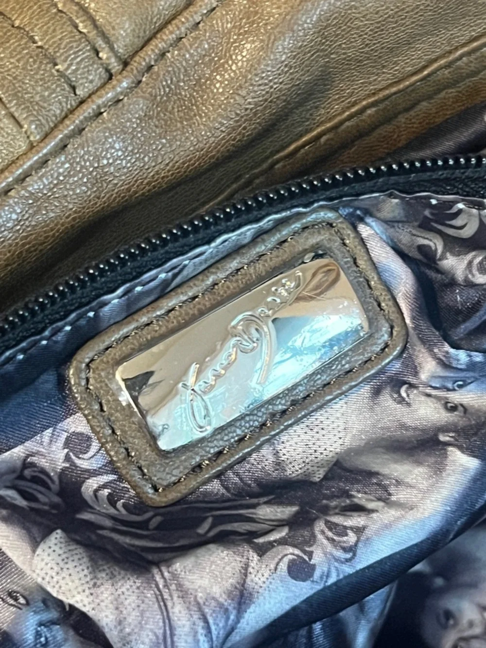 Vintage Y2K Junior Drake Bag Olive Brown Leather Pinup Ladies Lining Hobo - Picture 6 of 12